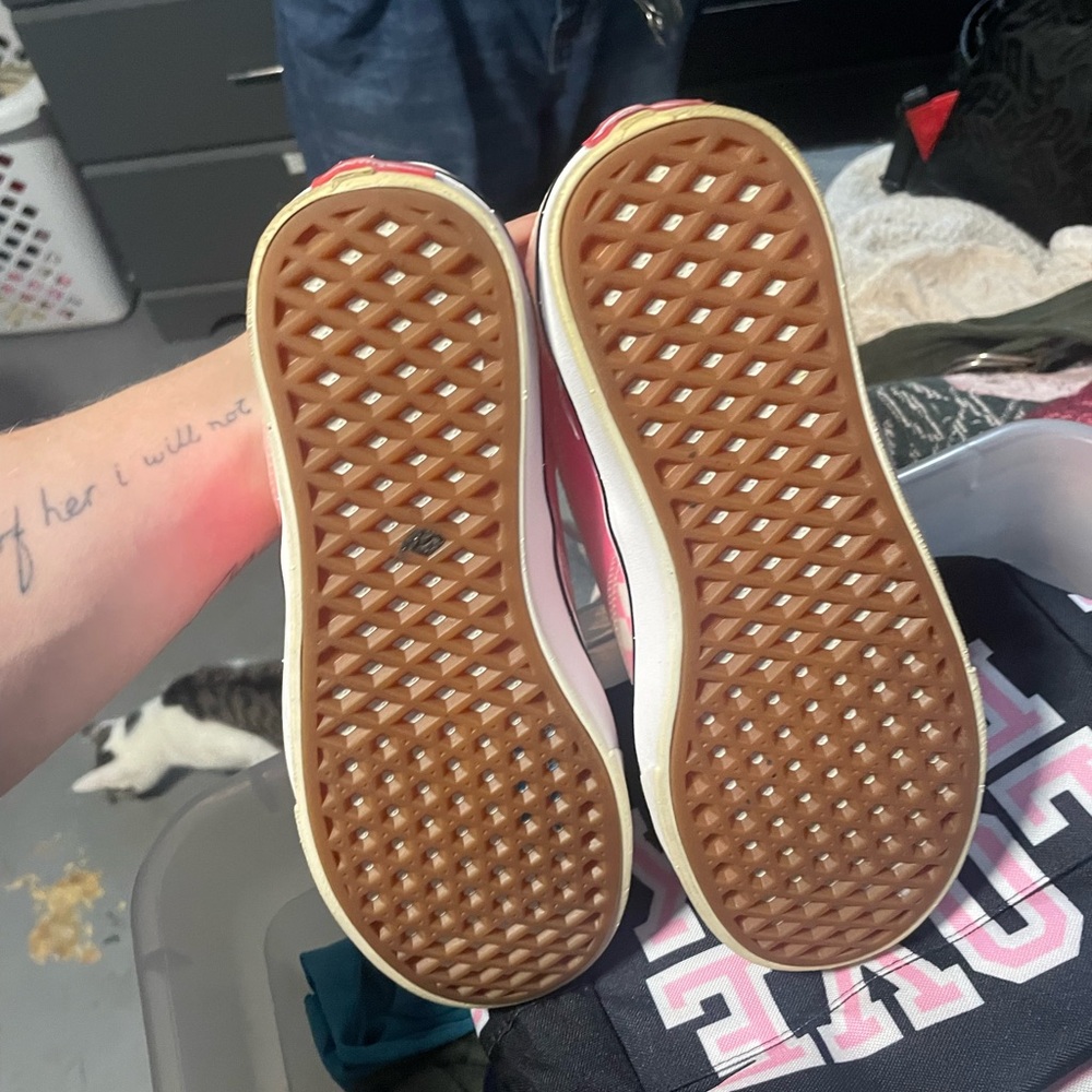 Pink and white checkered vans , with a clear cover over them. - Picture 2 of 6